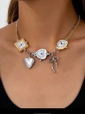 Gold & Silver Heart Charm Necklace in Original Bag